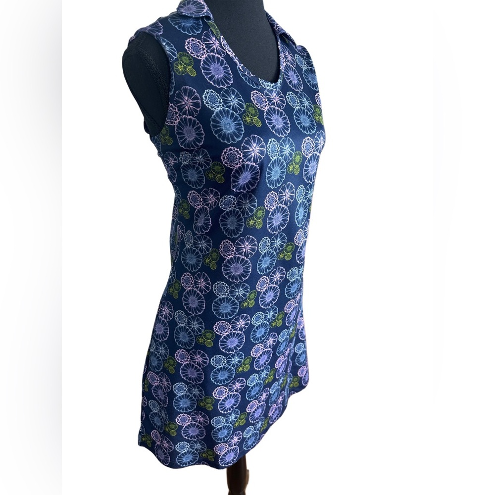 Puma Blue Floral Women's Golf Tennis V-Neck Sport Polo Dress - Medium - Picture 3 of 5
